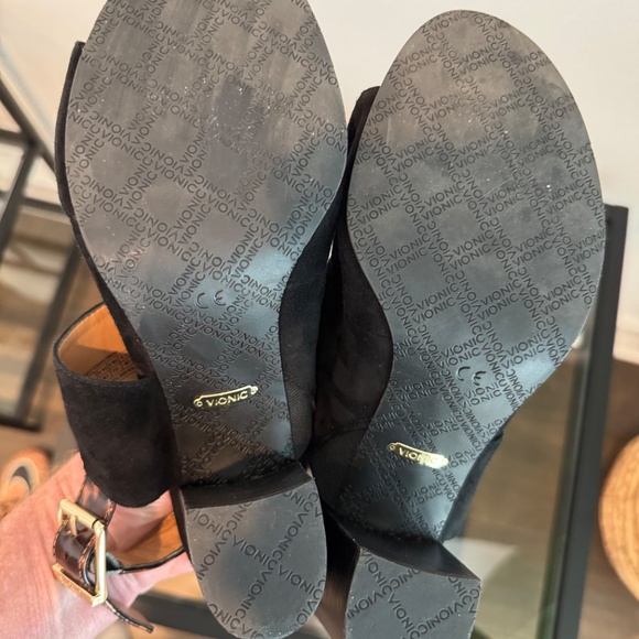 Vionic Bianca Backstrap chunky heel sandal tortoise Strap Black Suede Size 7.5 - Picture 13 of 14
